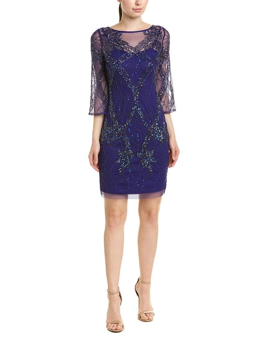 Aidan Mattox - MD1E203136 Quarter Sleeve Beaded Illusion Sheath Dress
