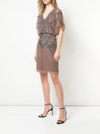 V-neck Fitted Sheer Short Natural Waistline Sheath Bell Sleeves Sheath Dress