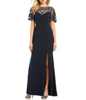 Sexy Beaded Illusion Slit Back Zipper Flutter Short Sleeves Sleeves Natural Waistline Bateau Neck Sheath Sheath Dress