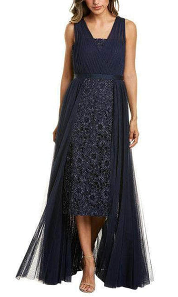 Sophisticated A-line V-neck Strapless Sleeveless Floor Length Tea Length Natural Waistline Embroidered Mesh Dress