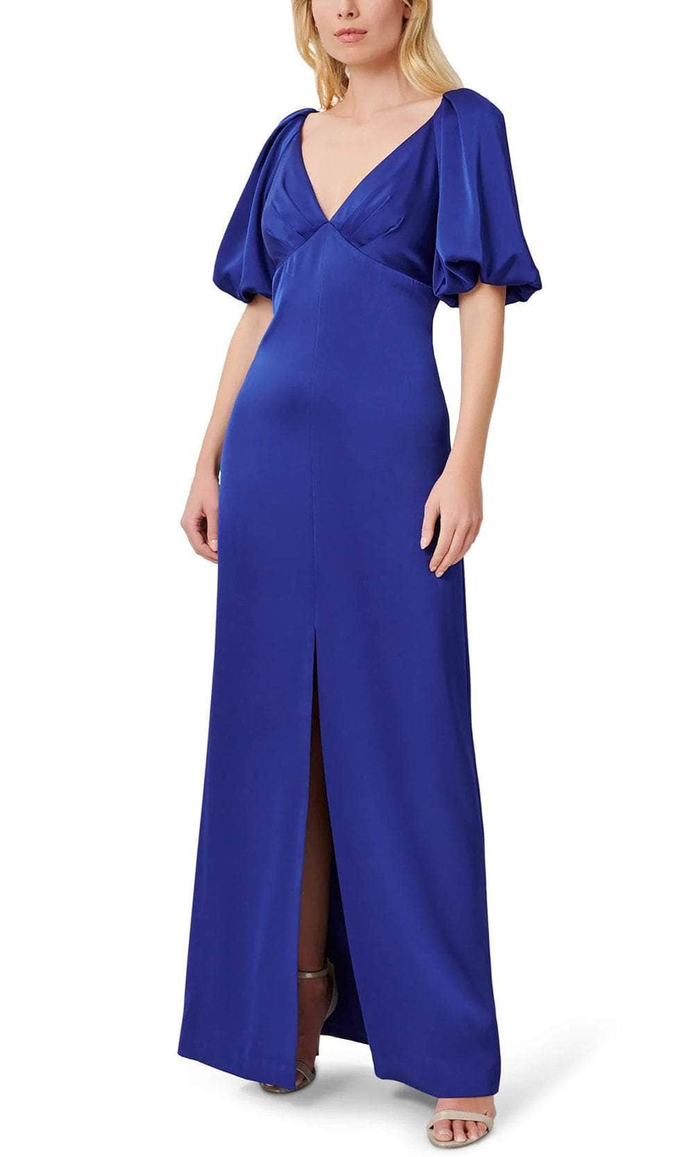 Aidan Mattox MD1E207009 - Puffed Sleeve Satin Evening Gown
