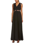 Sophisticated A-line V-neck Cap Flutter Sleeves Natural Waistline Sheer Back Zipper Floor Length 2010 Dress