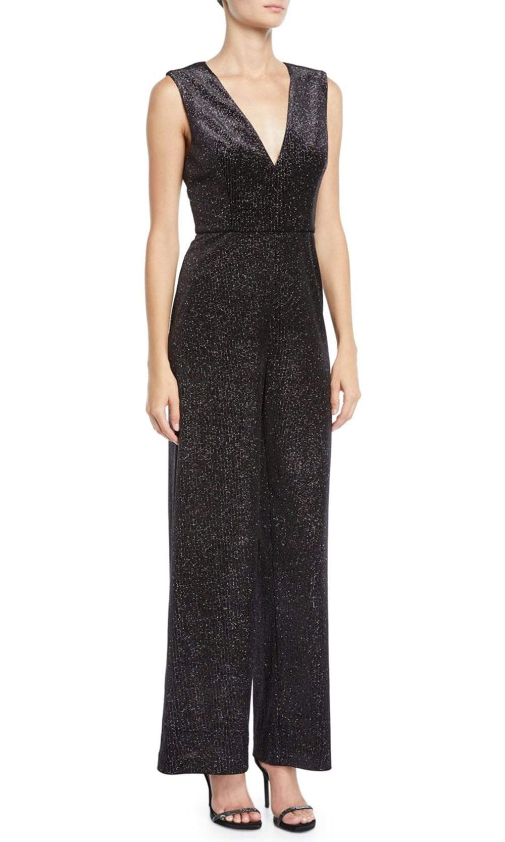 Aidan Mattox - MN1E203728 Sleeveless Metallic Knit V-Neck Jumpsuit
