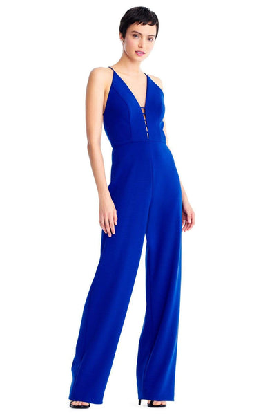 V-neck Fitted Cutout Back Zipper Wrap Plunging Neck Sleeveless Spaghetti Strap Natural Waistline Jumpsuit