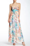 A-line Strapless Ruched Open-Back General Print Sweetheart Empire Waistline Dress