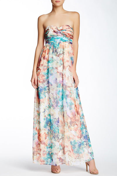 A-line Strapless Sweetheart Ruched Open-Back General Print Empire Waistline Dress