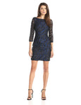 Bateau Neck Natural Waistline Short Sleeves Sleeves Sheath Mesh Sequined Short Sheath Dress