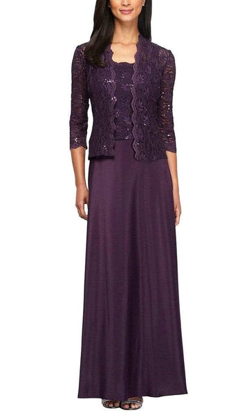 A-line Floor Length Square Neck Natural Waistline Embroidered Back Zipper Sheer 3/4 Sleeves Sleeveless Tank Evening Dress