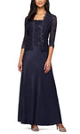 A-line Natural Waistline Back Zipper Sheer Embroidered 3/4 Sleeves Sleeveless Tank Floor Length Square Neck Evening Dress