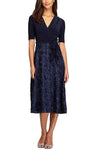 A-line V-neck Natural Tie Waist Waistline 3/4 Sleeves Back Zipper Sequined Tea Length Dress