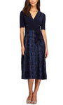 A-line V-neck Tea Length 3/4 Sleeves Natural Tie Waist Waistline Back Zipper Sequined Dress