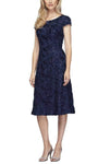 A-line Above the Knee Fitted V Back Sequined Bateau Neck Cap Sleeves Natural Waistline Lace Dress