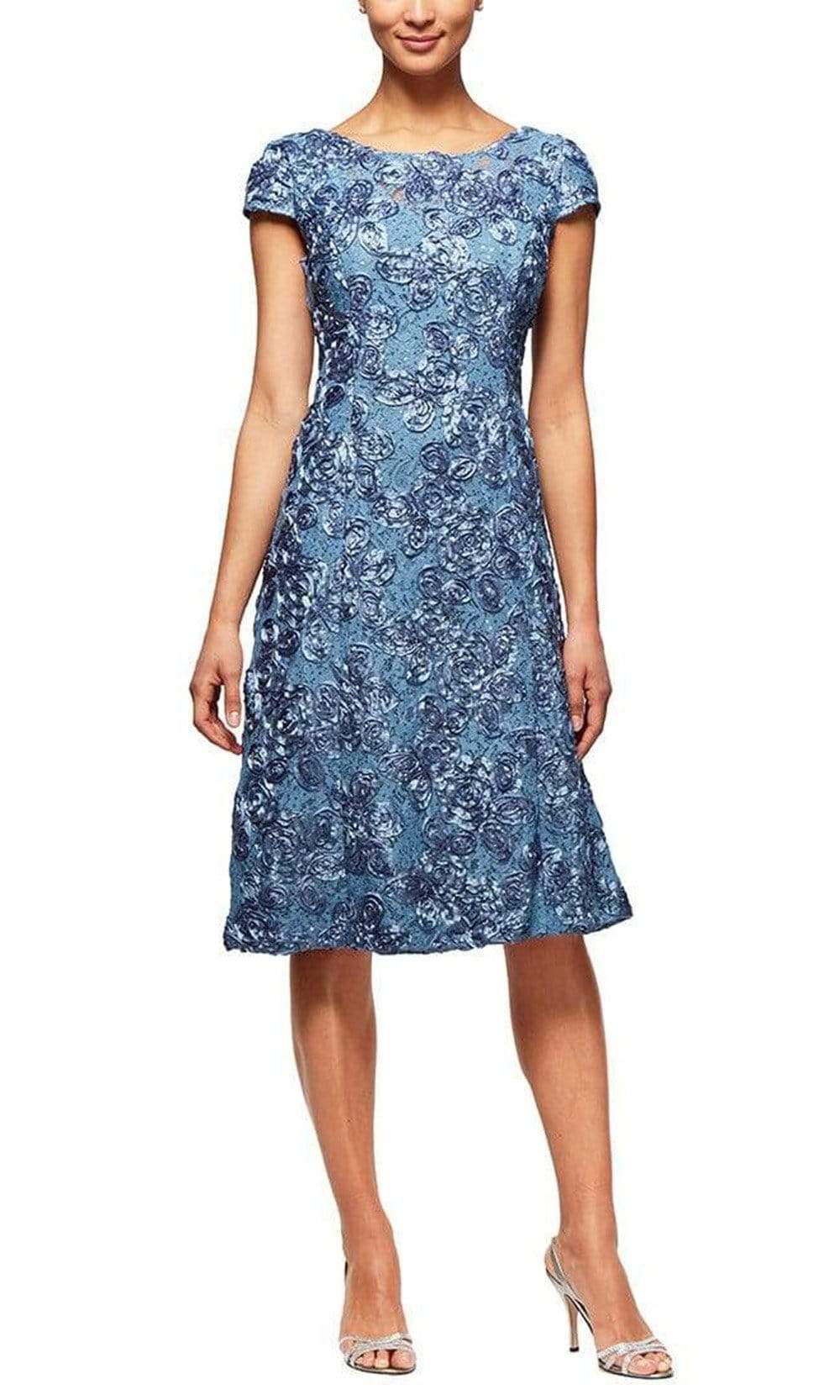 Alex Evenings - 1121570 Sequined Rosette Lace A-line Dress
