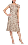 A-line Natural Waistline V Back Fitted Sequined Bateau Neck Cap Sleeves Lace Above the Knee Dress