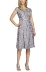 A-line Bateau Neck Above the Knee Fitted V Back Sequined Lace Cap Sleeves Natural Waistline Dress