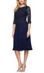 Sophisticated A-line Sequined Sheer Gathered Tea Length Dress by Alex Evenings