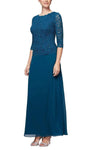 A-line 3/4 Sleeves Sequined Back Zipper Bateau Neck Jeweled Neck Natural Princess Seams Waistline Scalloped Trim Dress