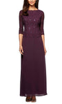 A-line Bateau Neck Jeweled Neck Natural Princess Seams Waistline Scalloped Trim Sequined Back Zipper 3/4 Sleeves Dress