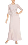 A-line Bateau Neck Jeweled Neck Natural Princess Seams Waistline 3/4 Sleeves Sequined Back Zipper Scalloped Trim Dress