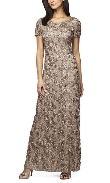 Sophisticated A-line Floral Print Scoop Neck Natural Waistline Short Sleeves Sleeves Semi Sheer Sequined Back Zipper Fitted Evening Dress/Mother-of-the-Bride Dress