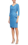 V-neck Short Fitted Back Zipper Beaded 3/4 Sleeves Sheath Natural Waistline Sheath Dress/Evening Dress With Ruffles