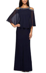 Back Zipper Sheath Jersey Cold Shoulder Sleeves Floor Length Natural Waistline Beaded Trim Sheath Dress