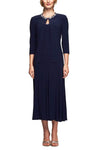 A-line Jersey Sleeveless Natural Waistline Tea Length Scoop Neck Open-Back Beaded Back Zipper Dress
