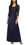 A-line Natural Waistline Scalloped Trim Sequined Sheer Open-Back Embroidered Sleeveless Square Neck Evening Dress