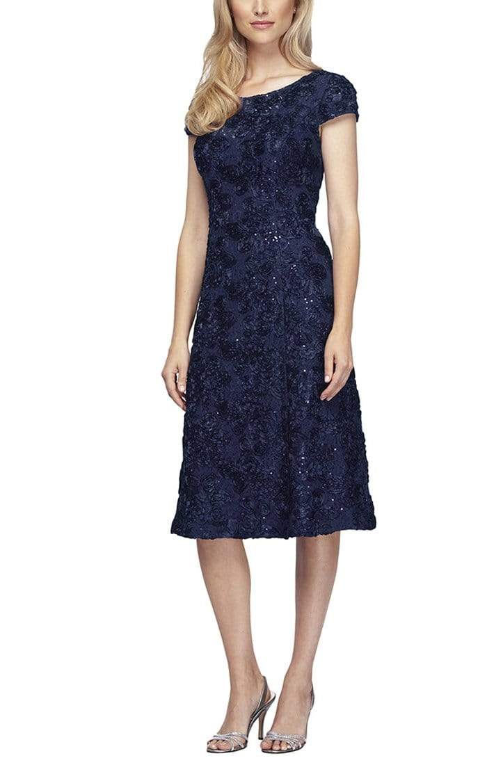 Alex Evenings - 2121570 Bateau Rosette Lace A-Line Dress