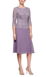 Petite A-line Jeweled Neck Above the Knee 3/4 Sleeves Flowy Jeweled Fitted Sheer Stretchy Natural Waistline Dress