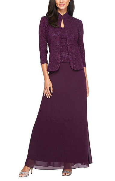 Sleeveless Glittering Jacquard Sheath Square Neck Natural Waistline Floor Length Sheath Dress/Evening Dress/Jacket Dress