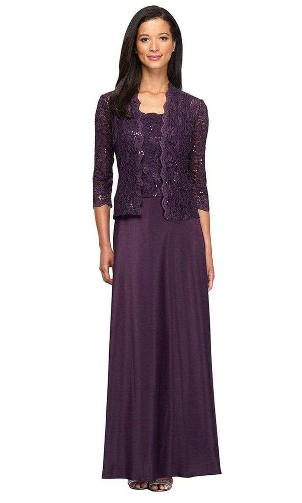 Alex Evenings - 4121198 Sequin Lace and Chiffon Dress with Lace Jacket