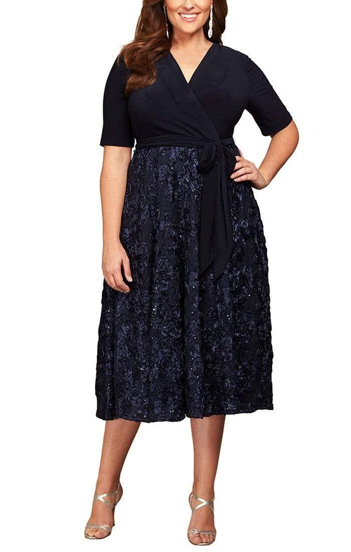 Alex Evenings - 4121465 Surplice V-Neck Plus Size Rosette Dress
