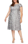 Plus Size A-line Natural Waistline Lace Back Zipper Sequined Fitted Bateau Neck Above the Knee Cap Sleeves Dress