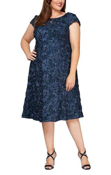 Plus Size A-line Sequined Fitted Back Zipper Natural Waistline Above the Knee Lace Cap Sleeves Bateau Neck Dress
