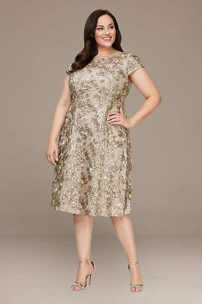Plus Size A-line Cap Sleeves Lace Above the Knee Sequined Back Zipper Fitted Natural Waistline Bateau Neck Dress