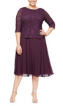 A-line Sheer Sequined Gathered Tea Length Popover Dress by Alex Evenings