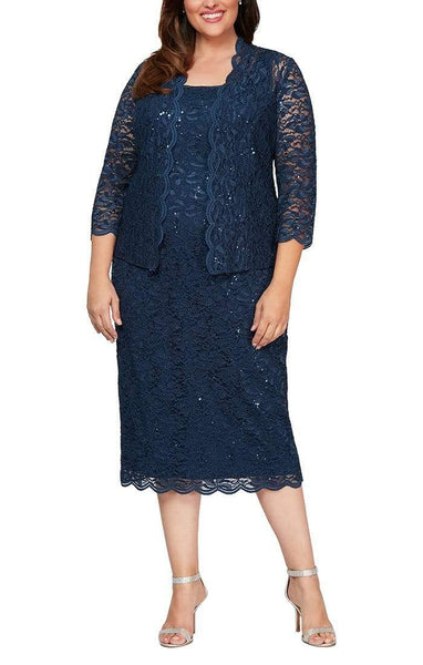 Sophisticated Lace Square Neck Tea Length Embroidered Back Zipper Sleeveless Sheath Natural Waistline Sheath Dress/Evening Dress