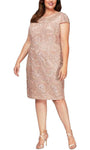 Sheath Lace Natural Waistline Scoop Neck Cap Sleeves Back Zipper V Back Sequined Floral Print Sheath Dress/Midi Dress