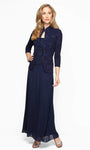 Floor Length Scoop Neck 3/4 Sleeves Sleeveless Sheath Natural Waistline Fitted Jacquard Knit Sheath Dress/Evening Dress