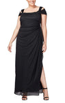 Empire Waistline Sheath Square Neck Back Zipper Glittering Mesh Slit Floor Length Sheath Dress