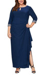 Jeweled Neck Floor Length Jersey Sheath Flowy Keyhole Back Zipper Slit Natural Waistline Sheath Dress/Evening Dress