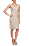 Sophisticated V-neck Natural Waistline Lace Sheath Sequined Slit Back Zipper Above the Knee Cap Sleeves Sheath Dress