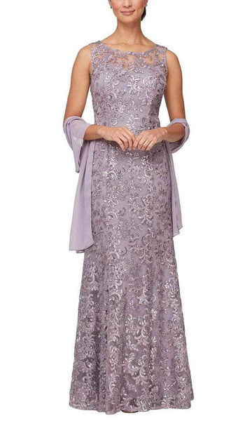 Sophisticated A-line Floor Length Lace Natural Waistline Sleeveless Embroidered Illusion Hidden Back Zipper Jeweled Neck Sweetheart Floral Print Mother-of-the-Bride Dress