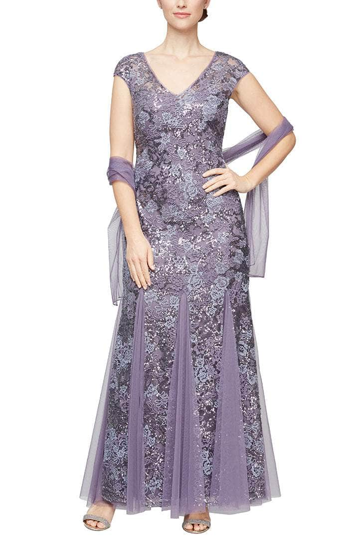 Alex Evenings - 8117897 V-Neck Floral Embroidered Gown With Shawl
