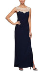 Sleeveless Natural Waistline Floor Length Sheath Jeweled Neck Back Zipper Fitted Embroidered Sheath Dress