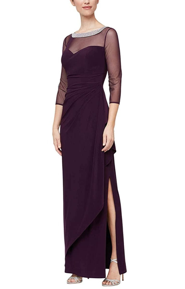 Alex Evenings 81351578 - Beaded Illusion Neck Evening Dress
