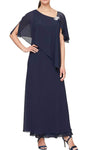 Sophisticated A-line Floor Length Short Natural Waistline Sleeveless Beaded Asymmetric Jeweled Mother-of-the-Bride Dress