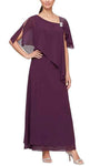 Sophisticated A-line Floor Length Short Natural Waistline Sleeveless Beaded Asymmetric Jeweled Mother-of-the-Bride Dress