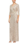 V-neck Sheath Natural Waistline Sequined Slit Back Zipper Floor Length Cap Sleeves Sheath Dress/Evening Dress/Party Dress